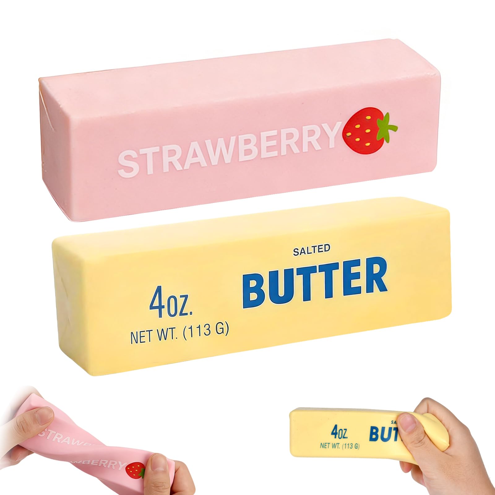 2PCS Butter Strawberry Squishy, Butter Squeeze Anxiety Relief Fidget Toy