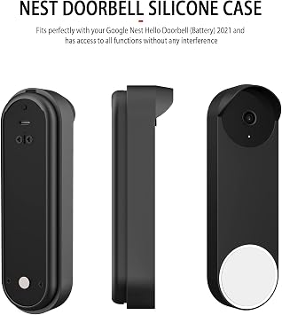 Google Nest Hello Doorbell (Pil) 2021 için Silikon Kılıf Kapak - Hava Koşullarına Dayanıklı Koruyucu Yuva Kapı Zili Silikon Kılıf (Siyah)