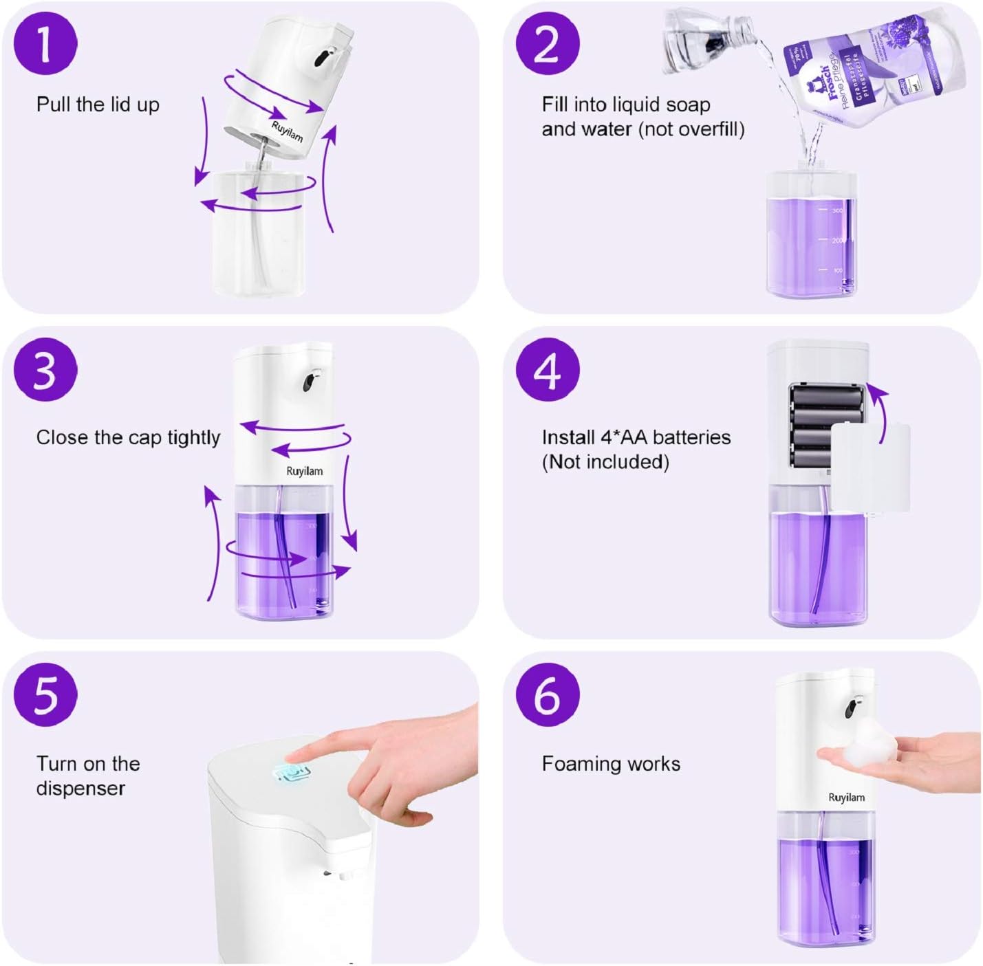 Automatic Soap Dispenser, 400ML/14 OZ Touchless Foaming Soap Dispenser with Infrared Sensor, Waterproof Battery Operated Hand Sanitizer Dispenser with Large Volume for Kitchen,Bathroom,Office,Hotel