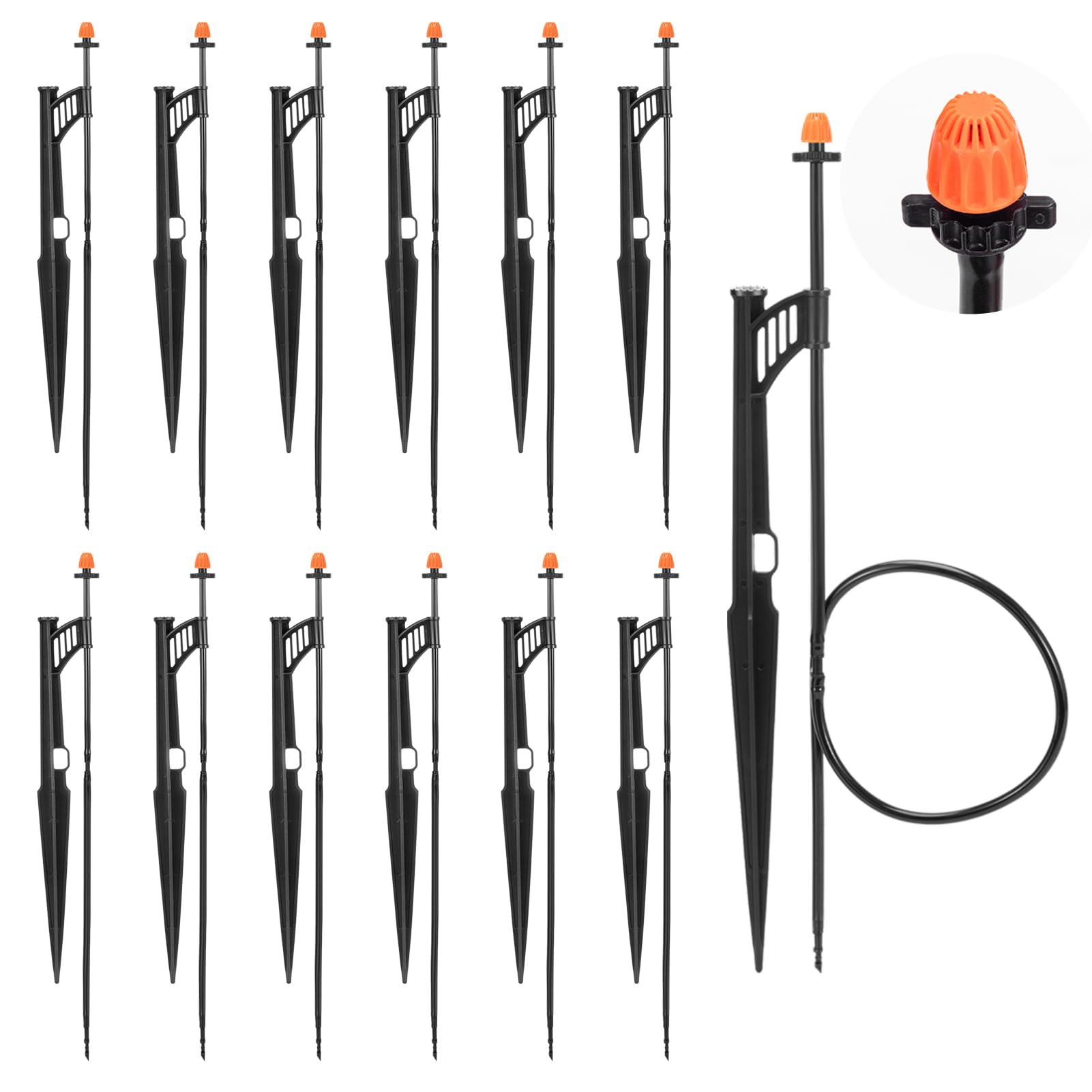 Photo 1 of 12 Sets 360°Drip Micro Spray Emitters with Sprinkler Stake, Drip Sprinkler Heads with Adjustable Riser 1/4" Irrigation Tubing and Barbed Coupler,Micro Sprinkler Assembly for Garden Irrigation System