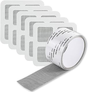 Window Screen Repair Mesh Tape, 5 * 200cm Waterproof Fiberglass Covering Mesh Tape with 5 Pieces of Gauze Mesh Patches for Doors Window Screen,Mosquito Net Repair (Black)