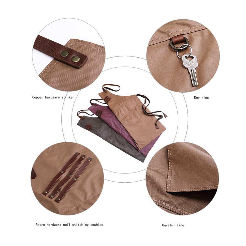 Durable Canvas Work Apron, Multifunction Tool Aprons with Pockets, Canvas Apron Work Wear for Barista Bartender Chef Catering Florist Carpenter Tattoo Artist Painter Gardener,Military green