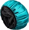 Aquior Shower Cap, Extra Large Triple Layer Bathing Cap with Dry Hair Function for Women Microfiber Terry Cloth Silky Satin 100% Waterproof Reusable Long Hair Bath Caps (Green), 13.7'' Diameter