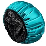 Aquior Shower Cap,Extra Large Triple Layer Bathing Cap with Dry Hair Function for Women Microfiber Terry Cloth Silky Satin 100% Waterproof Reusable Long Hair Bath Caps (Green)