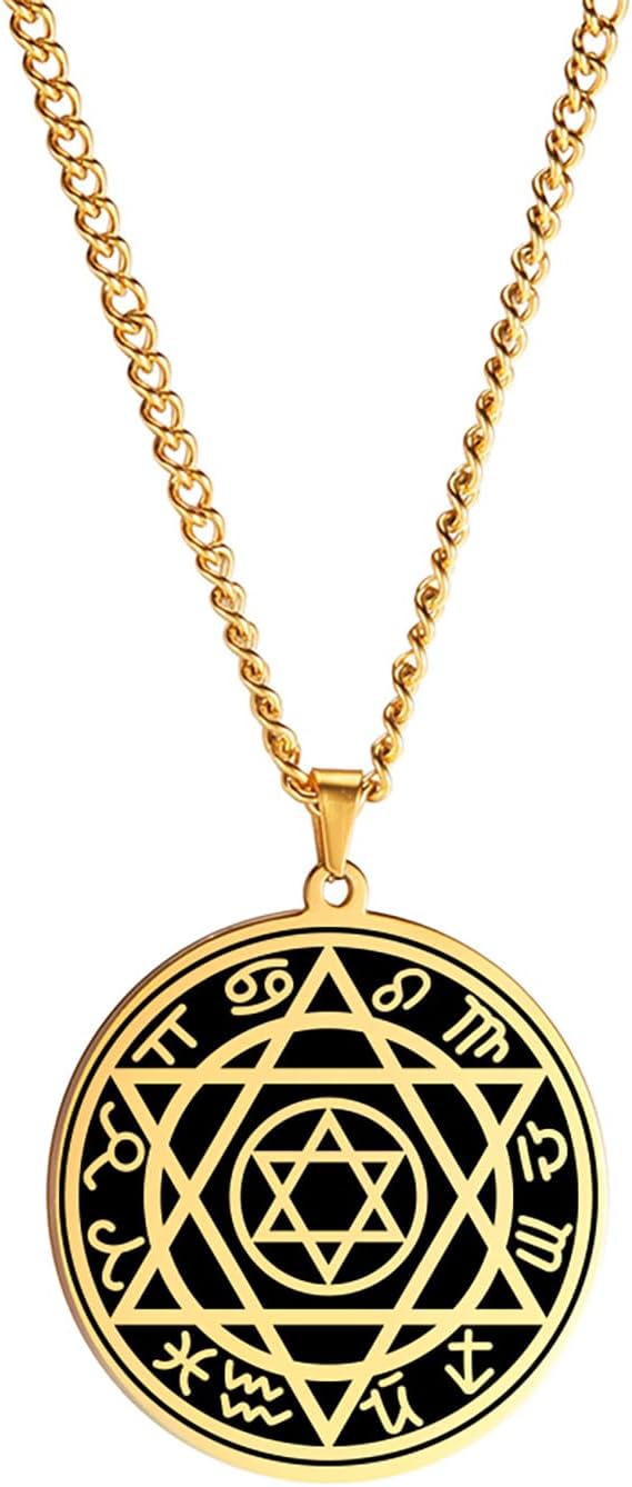 Talisman Seal of Solomon Necklace Six Pointed Star of David 12 Constellations Protection Amulet Pendant Stainless Steel Hexagram Jewish Jewelry Gift