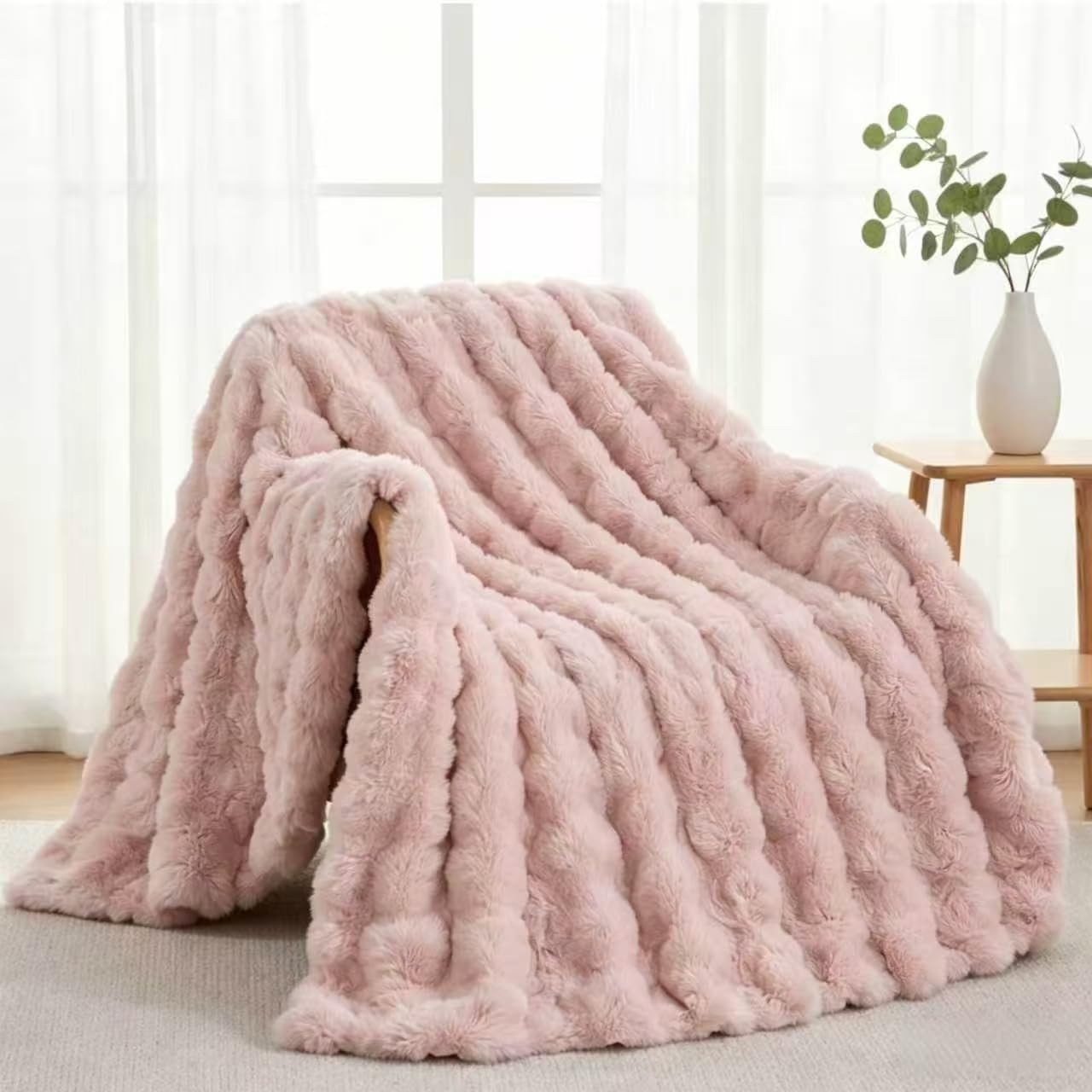 Ghouse Pink Throw Blanket,Faux Fur Soft Plush Fuzzy Blanket for Couch 50x60