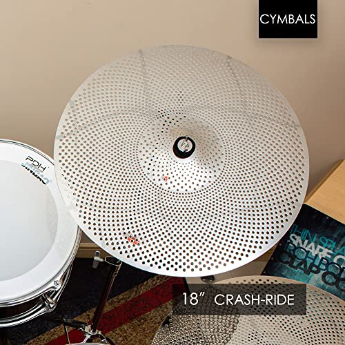 Low Volume Crash Ride Cymbal, 18 Inches Practice Crash-Ride Cymbal, Quiet Crash-Ride Cymbal (18'', Silver) #TOP1