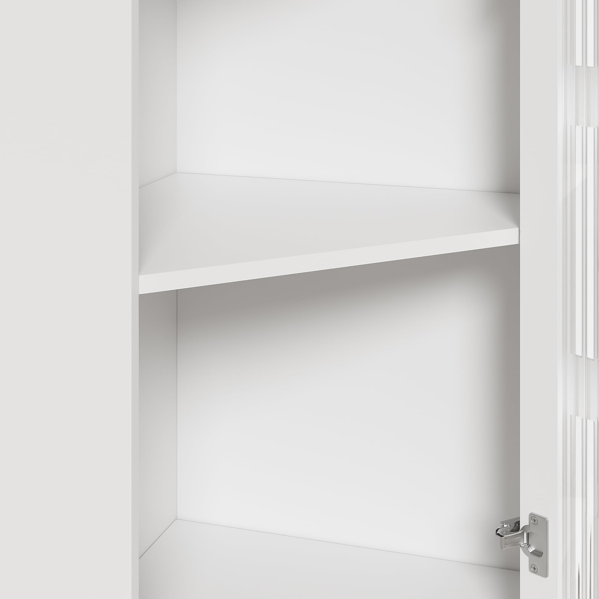 Armario esquinero de 63,5 x 124 cm, con superficie lacada e iluminación LED, moderna esquina con control de aplicación, para salón, estantería, cuarto de baño (blanco)