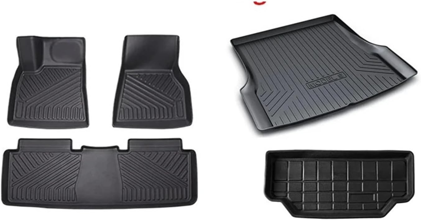 Decoration Cover Trim Stickers Compatible for Model S TPE Floor Mats Trunk Mats All Weather Front Rear Cargo Liner Mat, Waterproof Anti-Slip Foot Pads Interior Accessories(2016-2020 LHD 5PCS)