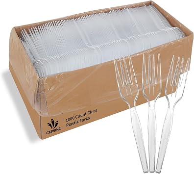 [1000 Pack] Heavyweight Disposable Clear Plastic Forks-Party Dimensions Plastic Cutlery Combo Box 1000 Count Forks