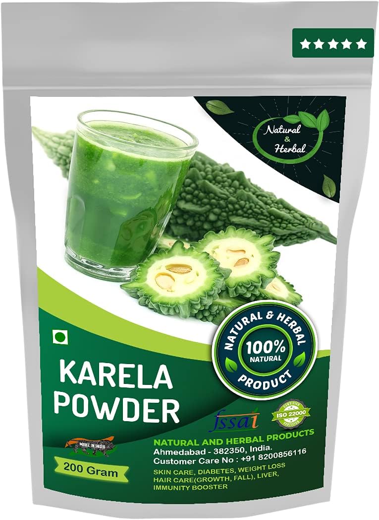 Karela powder for eating | Bitter Melon | Bitter Gourd | Momordica Charantia For Skin Care(Face Mask, Evens Skin Tone), Hair Care, Diabetes, Weight Loss and Immunity Booster - 200 Gm