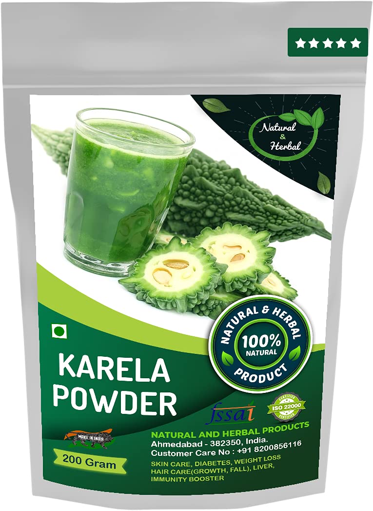 Karela powder for eating | Bitter Melon | Bitter Gourd | Momordica Charantia For Skin Care(Face Mask, Evens Skin Tone), Hair Care, Diabetes, Weight Loss and Immunity Booster - 200 Gm