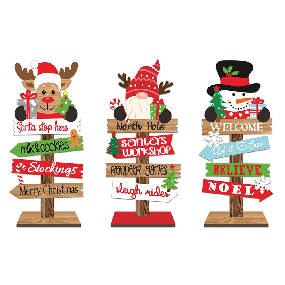 CTRLZS 3PCS Desktop Christmas Tree Santa Claus DIY Decoration Wooden Christmas Signs Plaque Xmas Decoration