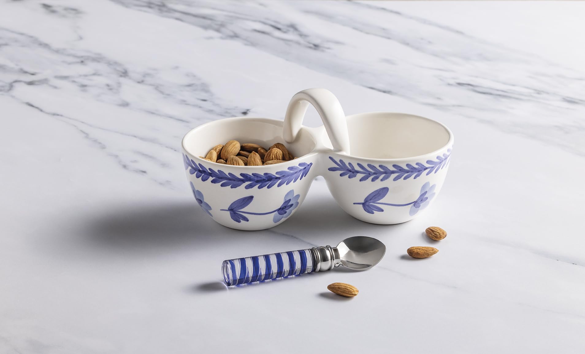 Amazon.com | Mud Pie Stoneware Blue Floral Double Tidbit Bowl: Bowls