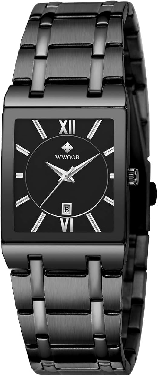 Amazon.com: Relojes cuadrados para hombres y mujeres de acero inoxidable para  hombre cuadrado reloj con fecha impermeable analógico cuarzo moda negocios  casual reloj, Negro (Full Black) : WWOOR: Ropa, Zapatos y Joyería
