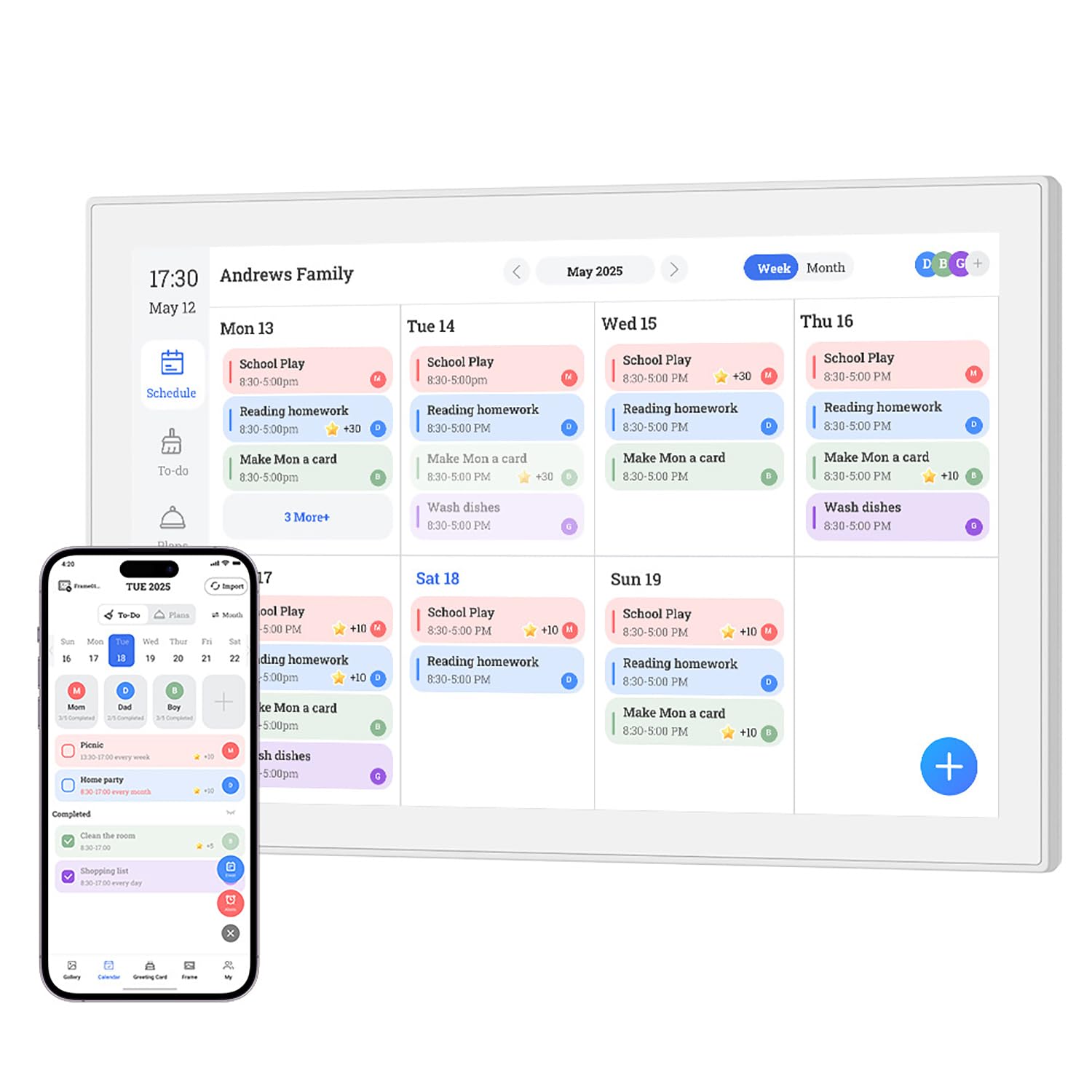Calendario Digitale da Parete 10,1", Planner Familiare, Calendario Elettronico per Programma Famiglia e Conferenze, Sincronizzazione Bidirezionale Tramite App Mobile, 32 GB di memoria