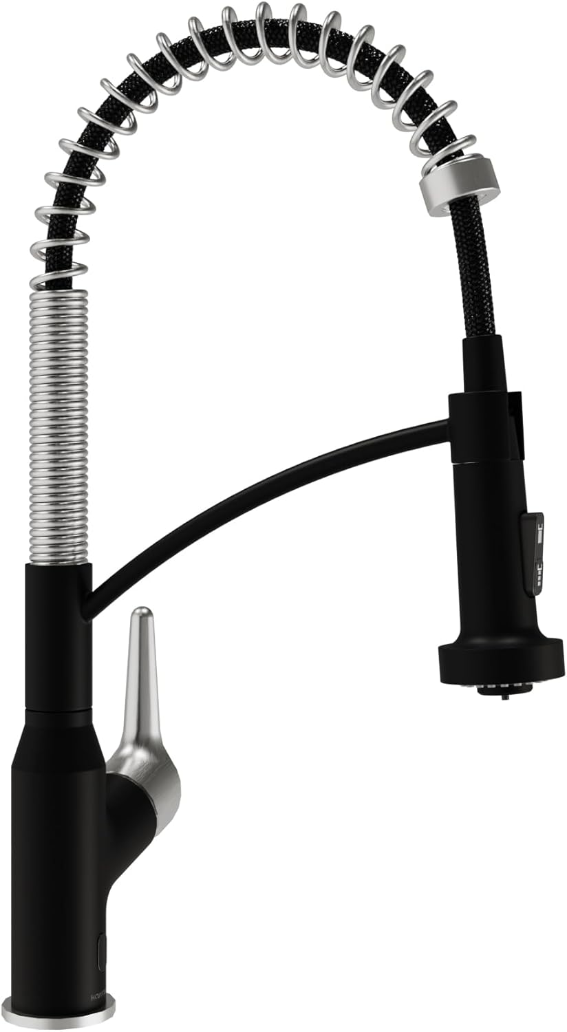 Karran Scottsdale Touchless Kitchen Faucet, Commercial Spring Pull-Down Sprayer, High-Arc Single Handle, Dual Spray Modes, Deck Mount (Matte Black Spot Free Stainless Steel)
