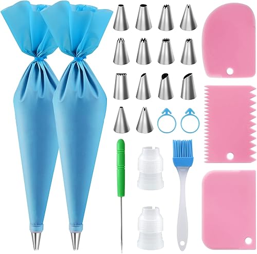 Bolsas de pastelería reutilizables Juego de 7 tipos de bolsas y puntas, bolsas de silicona de 16 pulgadas, bolsas de decoración de pasteles