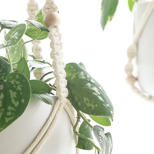 Miniatura 5 de Dahey Colgador de macramé para plantas, cesta colgante de interior hecha a mano, cuerda de algodón tejida a mano, maceta decorativa de ganchillo,