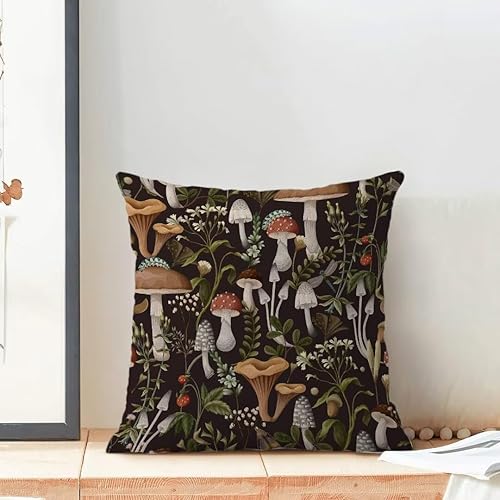 Miniatura 3 de AEIOAE Juego de 2 fundas de almohada bohemias con hongos negros de 20 x 20 pulgadas, fundas de almohada decorativas para exteriores, estilo