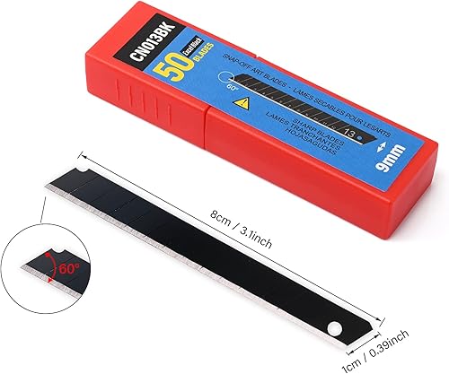 Miniatura 4 de FOSHIO 100 cuchillas de acero al carbono de 60 grados a presión de 0.354 in para cortadores de caja, cuchillo utilitario universal, cuchillas negras