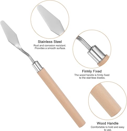 Miniatura 4 de 2pcs No.5 Paleta Cuchillos 0.551 in Ancho Acero Inoxidable Medio Espátula Pallet Cuchillo de Pintura con Mango de Madera para Óleo Acrílico Mezcla