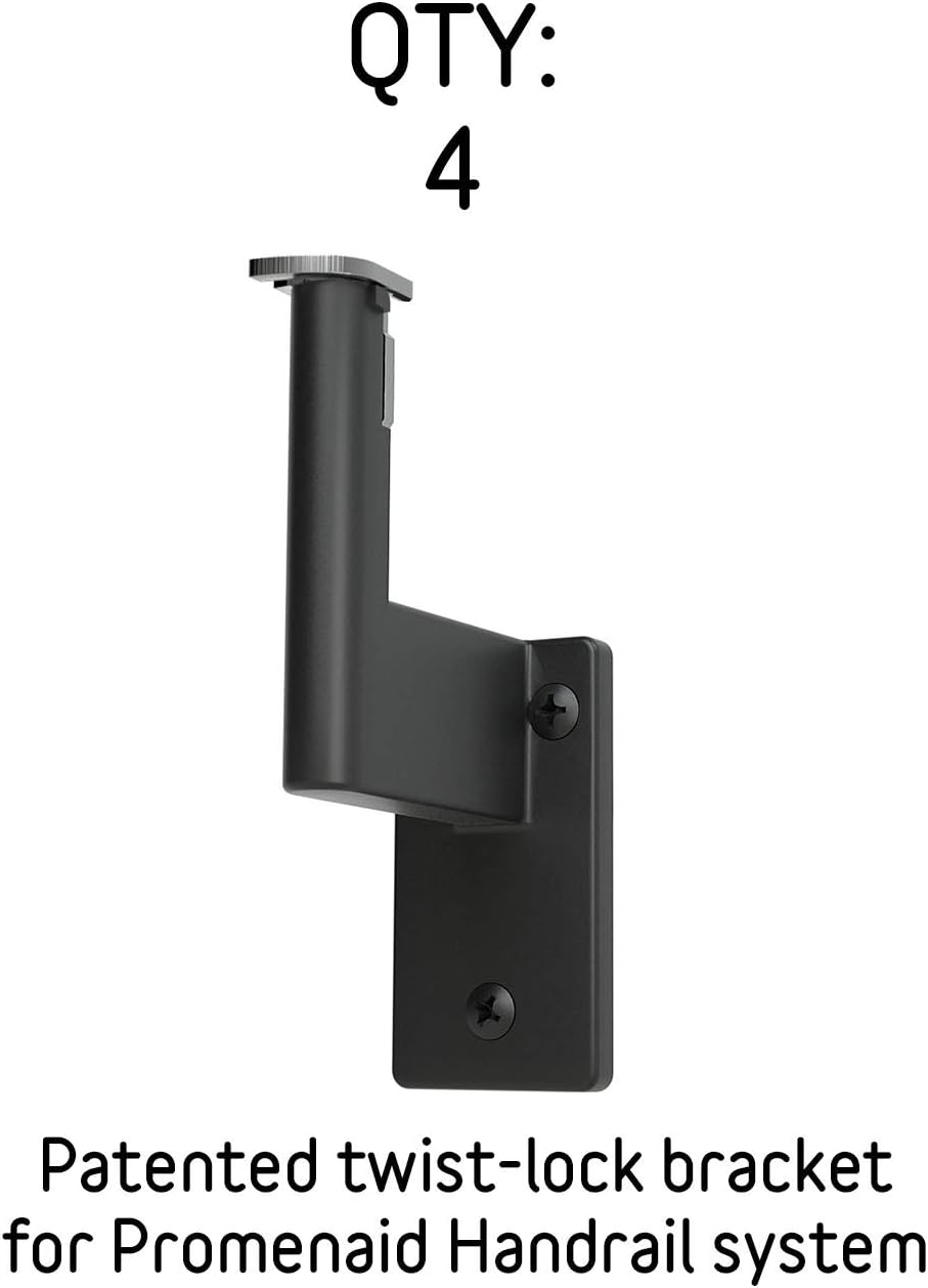 7 ft. Handrail - Complete Kit. Satin Black Anodized Aluminum with 4 Satin Black Wall Brackets + ADA Wall Returns, 1.6" Round - - 