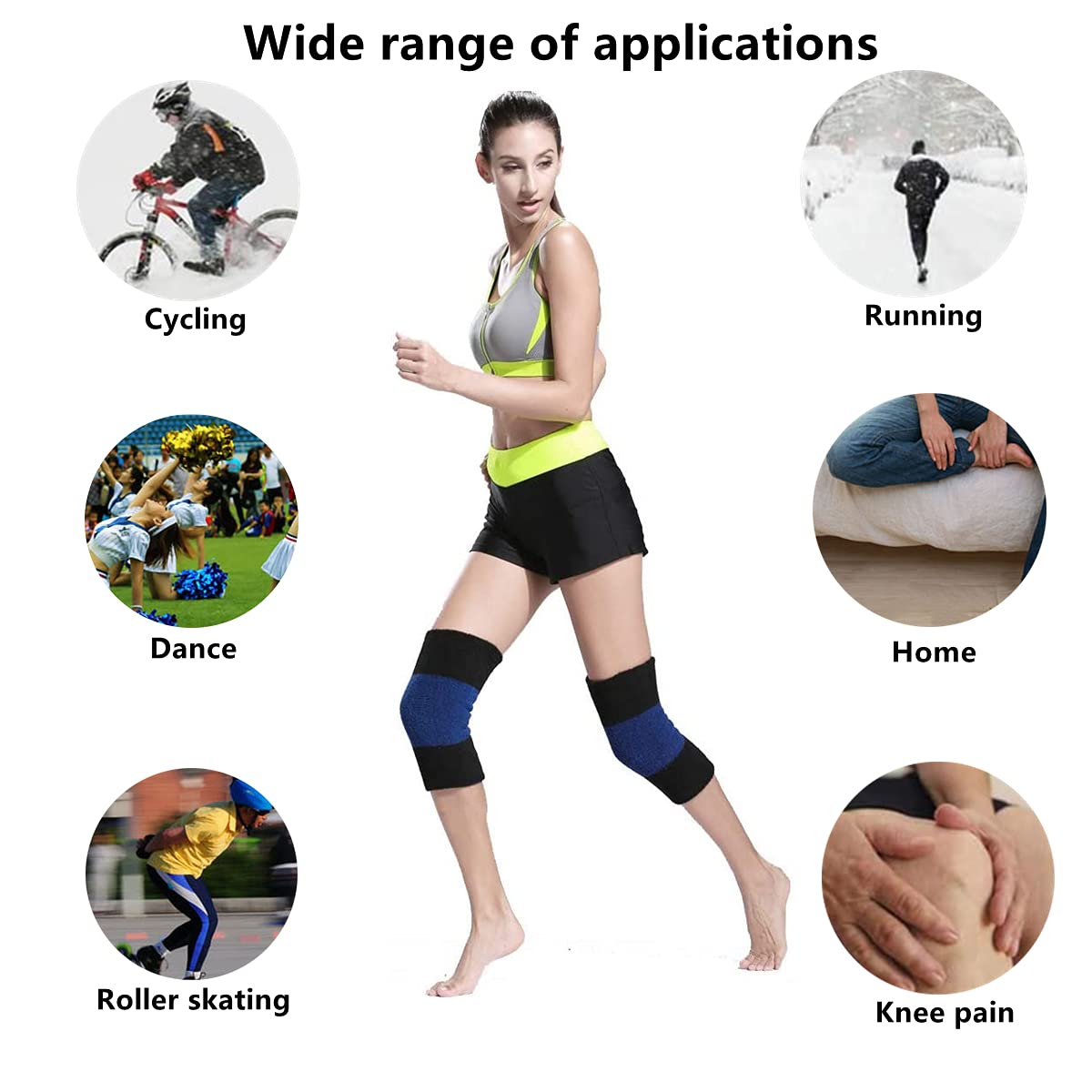1 paires de genouillères unisexes pour l'hiver - Épais et élastique - Protection de sport pour homme et femme - Pour le cyclisme, la course à pied, la danse (bleu + noir)