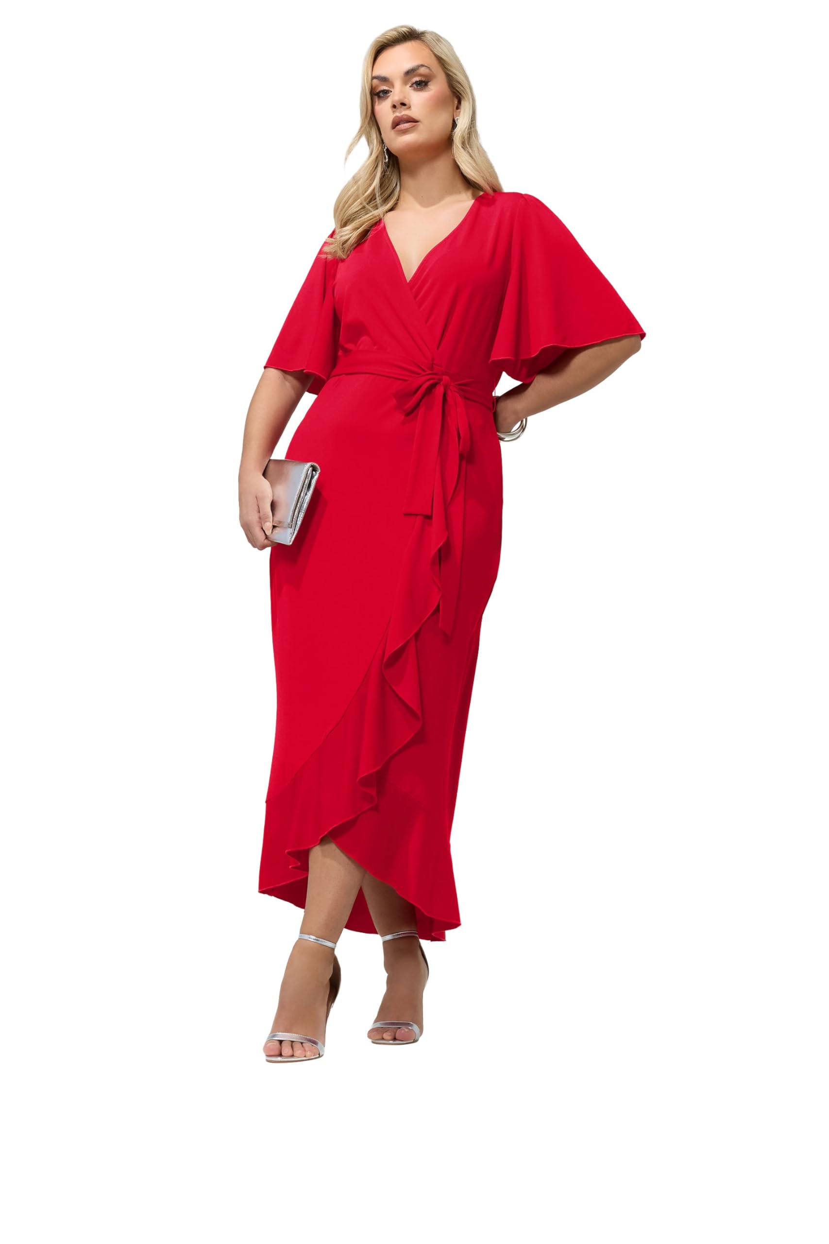 Yours Women's Red Ruffle Hem Wrap Dress In | Size: 18
