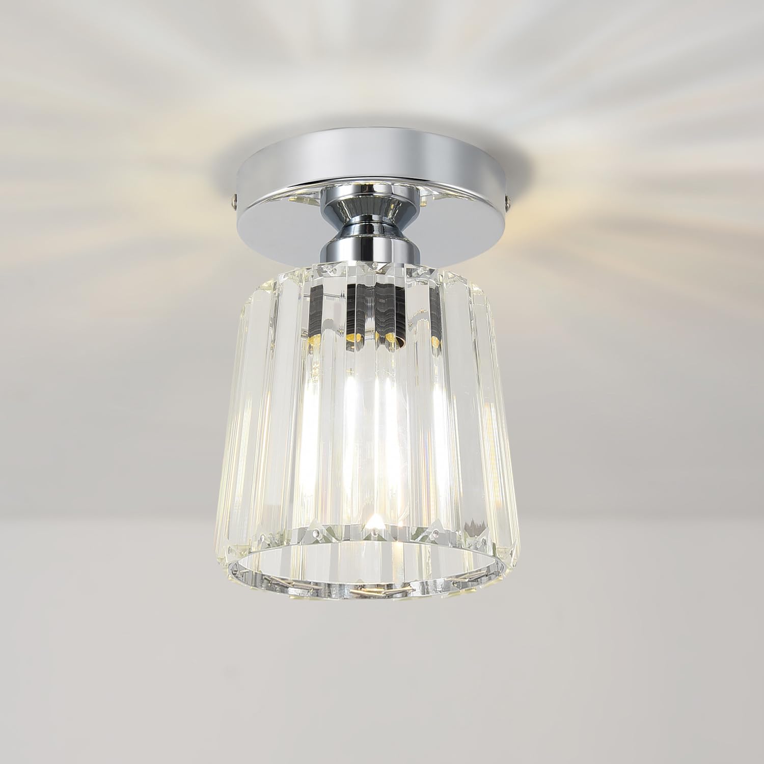 Anwio Silver-E27 Base Kitchen Lights Ceiling,Light Fitting,Ceilings Lights Living Room,E27 Light Shade Ceilings,Morden Silver Crystal Chandelier,Lounge Lights Ceilings (Lamp Diam 13.5 Cm)