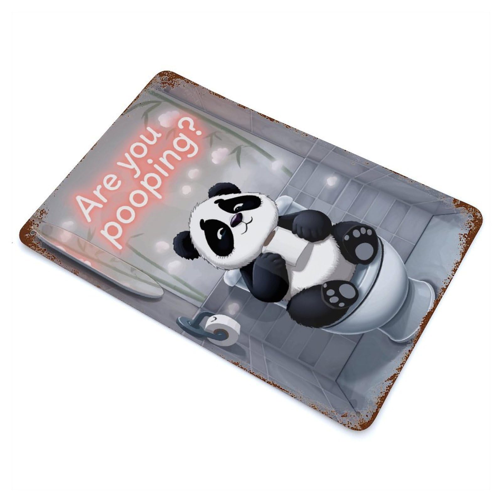 Funny Panda Toilet Humor 11.8"x7.9" Rusty Metal Tin Sign, Shabby Chic Decor for Bistro, Counter And Cafe Decor