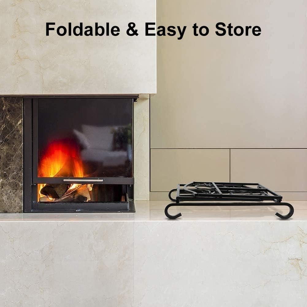 Fireplace Log Holder/Folding Firewood Holder/Black Wood Carrier - for Halloween Christmas Indoor Outdoor Fireplace Pit Decorative Accessories