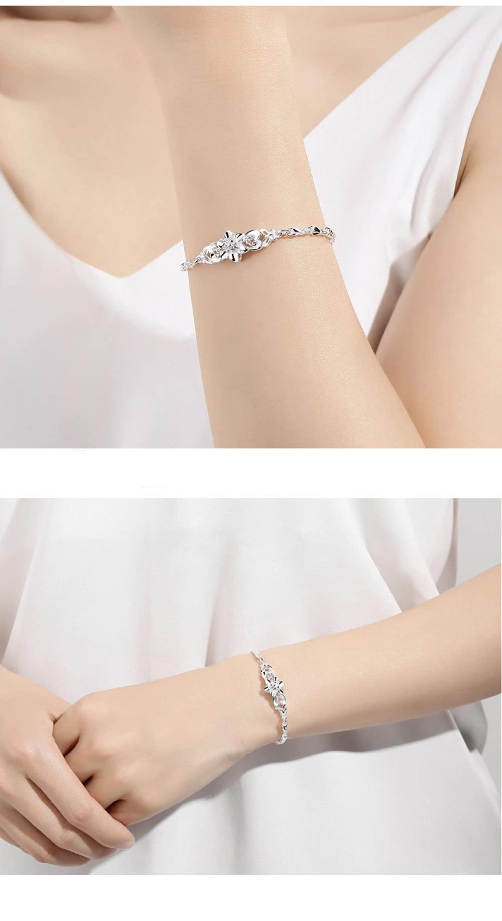 Bracciale Argento Donna,Bracciale Donna In Argento Sterling S990 Bracciale Cinese Vintage Peonia Bracciale Regolabile Bracciale Da Donna In Argento Sterling Gioielli Regali Per Sua Moglie Fidanzata