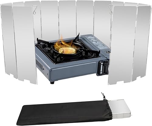 Parabrisas para estufa, 16 placas de aluminio con bolsa de cordón, para camping, estufas de butano