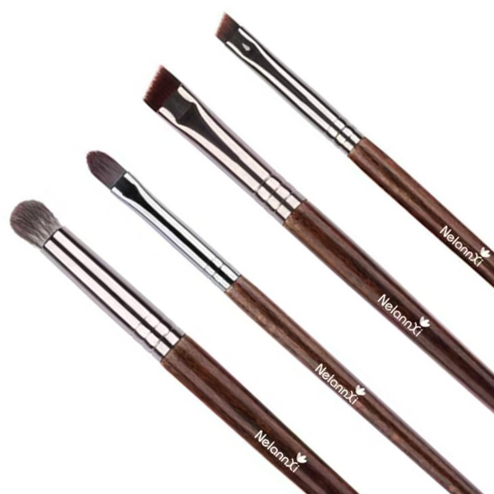Set di 4 pennelli professionali da trucco, setole in fibra sintetica vegana, pennelli angolati per sopracciglia, eyeliner, labbra e correttore, con manici in legno di faggio
