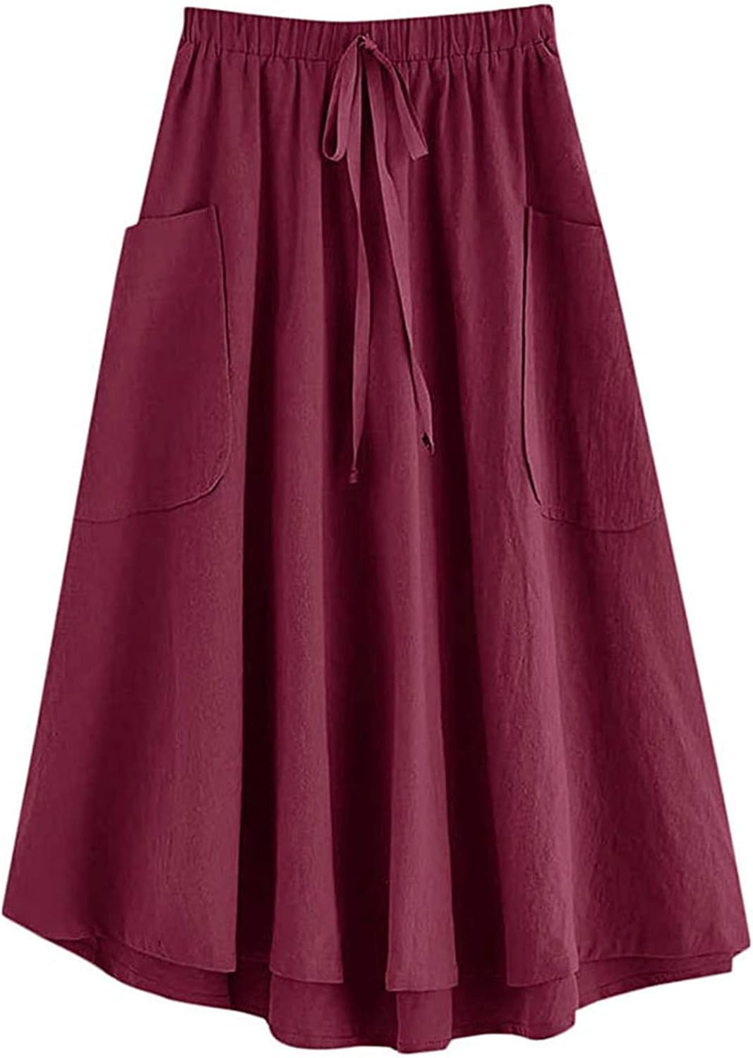 Generic Women’S Boho Elastic Waist Asymmetric Maxi Long Skirt Dress Pleated A-Line Flowy Swing Beach Skirt with Pockets