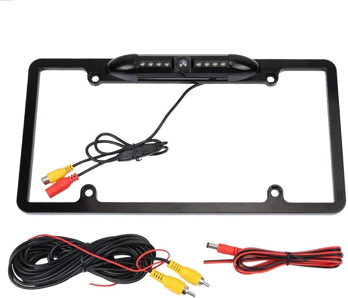 AOCISKA Cámara de respaldo con marco de matrícula, cámara de visión trasera con 8 LED, ángulo de visión de 170°, cámara de visión nocturna para coche, cámara de respaldo impermeable, universal para coche, SUV, camión