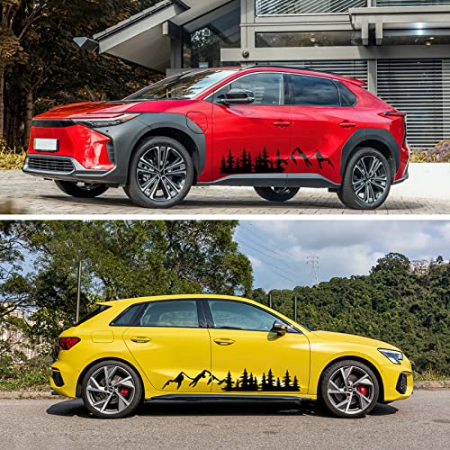 Fochutech Large Car Door Stickers Mountain Tree Car Side Decals And Graphics Waterproof Vinyl Car Stickers Mountain Forest Large Car Body Stickers Decals For Truck Pickup Suv Rv Van Camper (Black) #TOP4