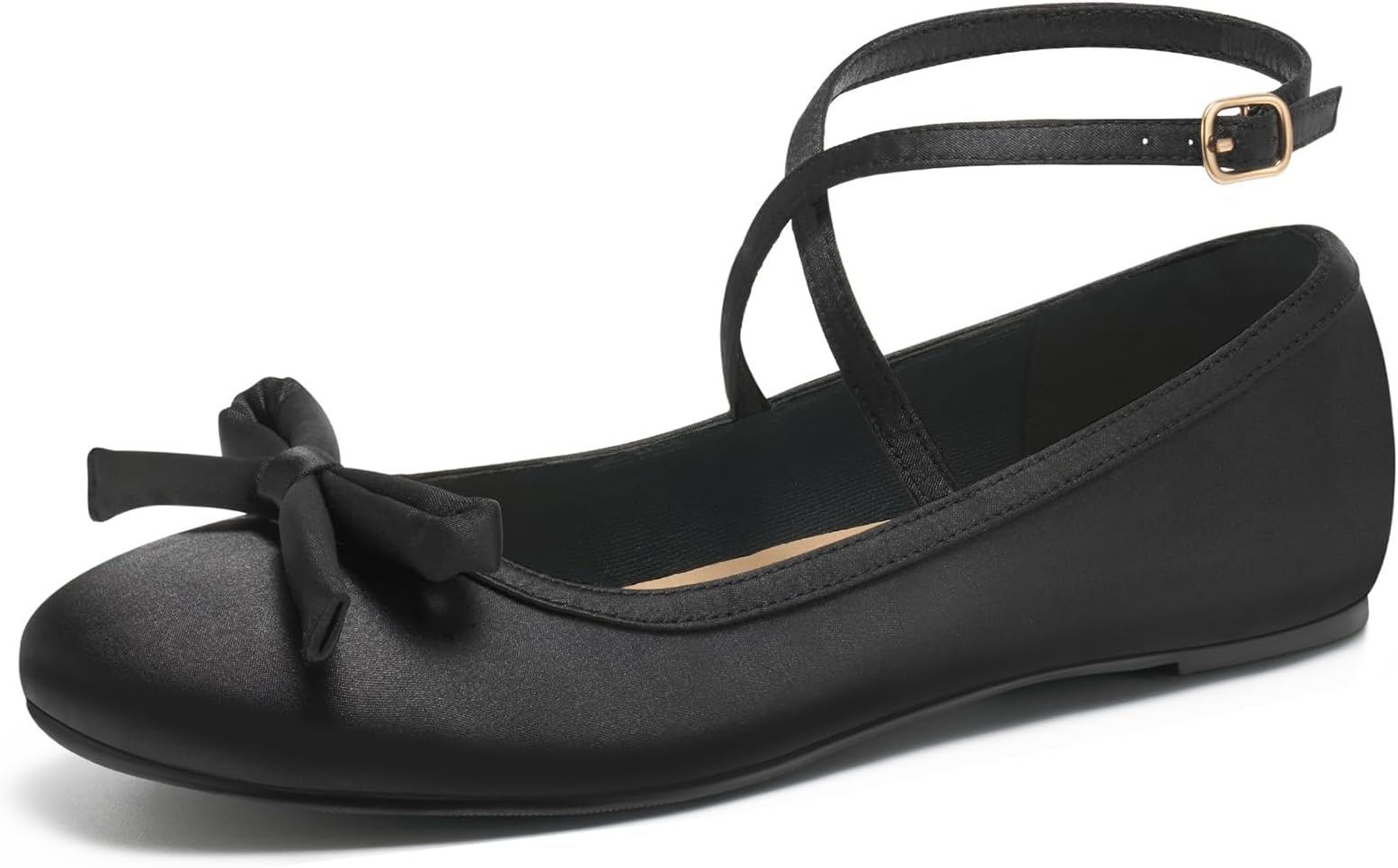 HEEZ Women's Ballet Flats, Stylish Slip On Dress Shoes with Adjustable Ankle Strap, Round Toe Ballet Flat Shoes, Anti-Slip TPR Outsole, Rebounded Latex Foam Insole, Anti-Friction Heel