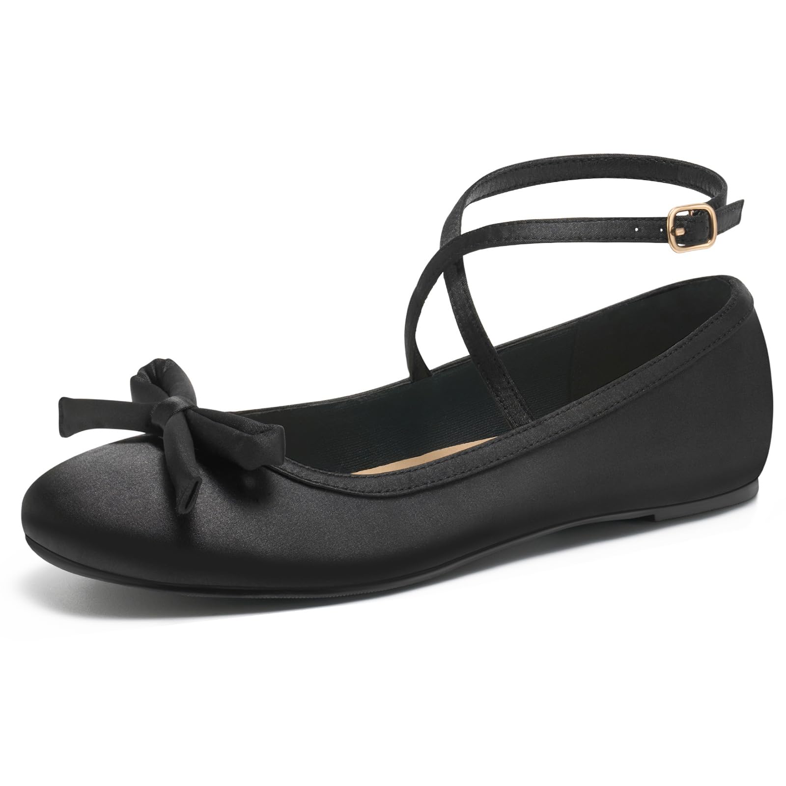 HEEZ Women's Ballet Flats, Stylish Slip On Dress Shoes with Adjustable Ankle Strap, Round Toe Ballet Flat Shoes, Anti-Slip TPR Outsole, Rebounded Latex Foam Insole, Anti-Friction Heel