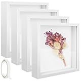 4 Pack 5 x 5in Shadow Box Frame, Shadow Boxes Display Cases with Adhesive Tape, 3D Picture Frame for Baby Items Wedding Memories Crafts Awards Medals Tickets and Photos(White)