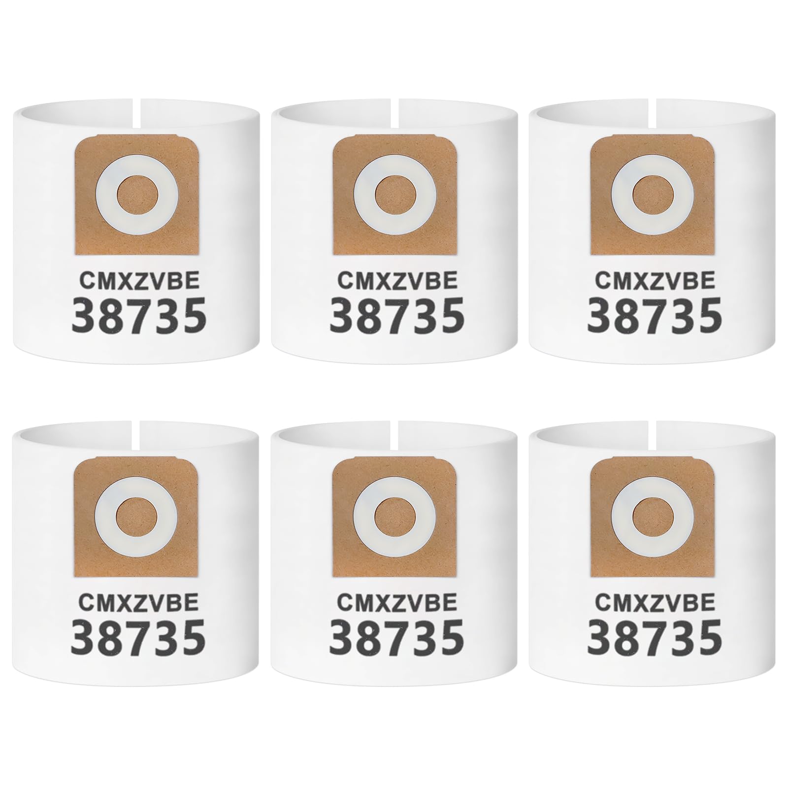 6 Pack 38735 Fine Dust Bags Compatible with Craftsman 12 Gallon Wet/Dry Shop Vacuums, Part# CMXZVBE38735