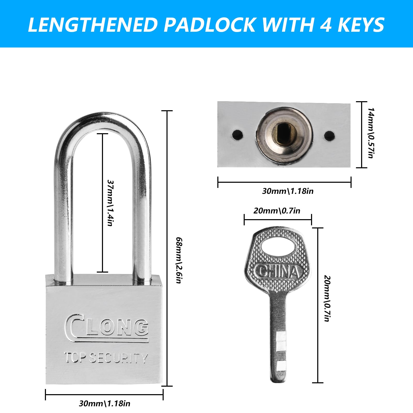 4 Pack Heavy Duty Long Shackle Padlocks with Keys, Weatherproof Outdoor Lock for Shed, Gym Locker, Fence, Gate, Garage & Suitcase, Secure Keyed Access for Home & Garden - Image 2