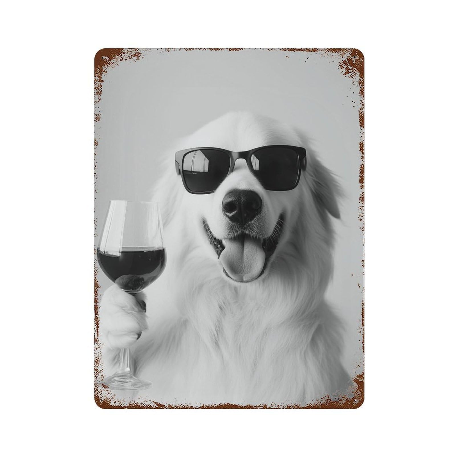 xiaoxiaoshen Great Pyrenees Drinking Wine Wall Art Wall Decor Art Metal Tin Poster Modern Home Decor Art Home Bar Shop Decorations Vintage Sign 40x30cm