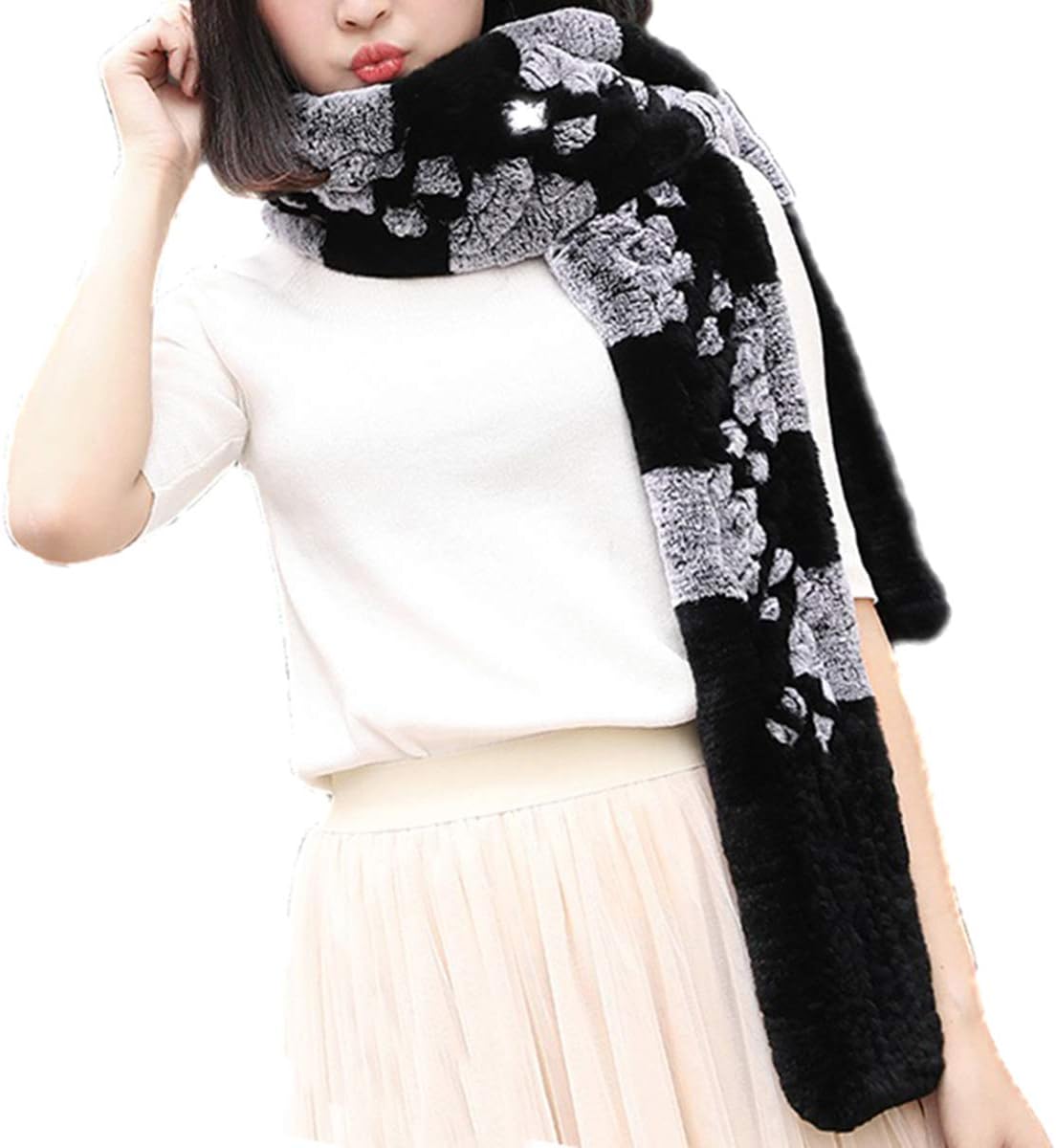 Winter Scarf Genuine Rex Rabbit Hair Knitted Neckerchief Women Warm