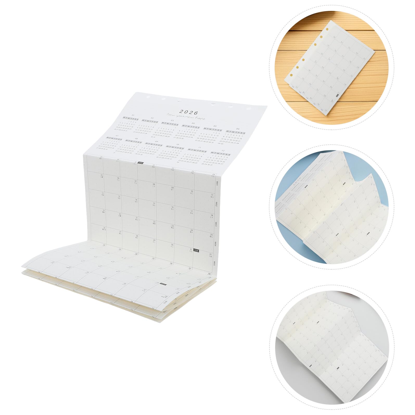 Recambios de Agenda Diaria A6 2026, Inserciones de Calendario Anual Plegables de 7 Pliegues, Papel para Planificador con 6 Agujeros, Pack 4 Hojas para Organización y