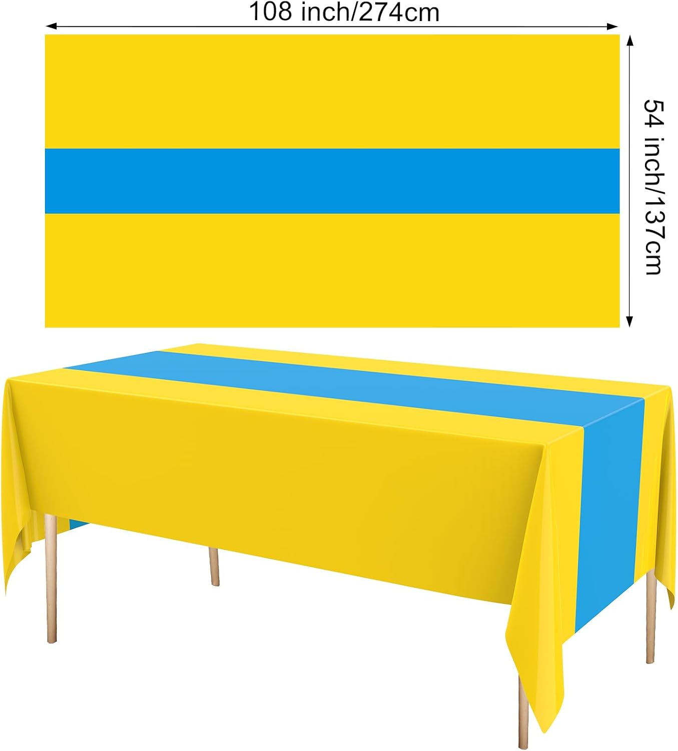 Oudain 3 Pcs Plastic Disposable Table Cloth 54" x 108", Blue, Yellow image 2