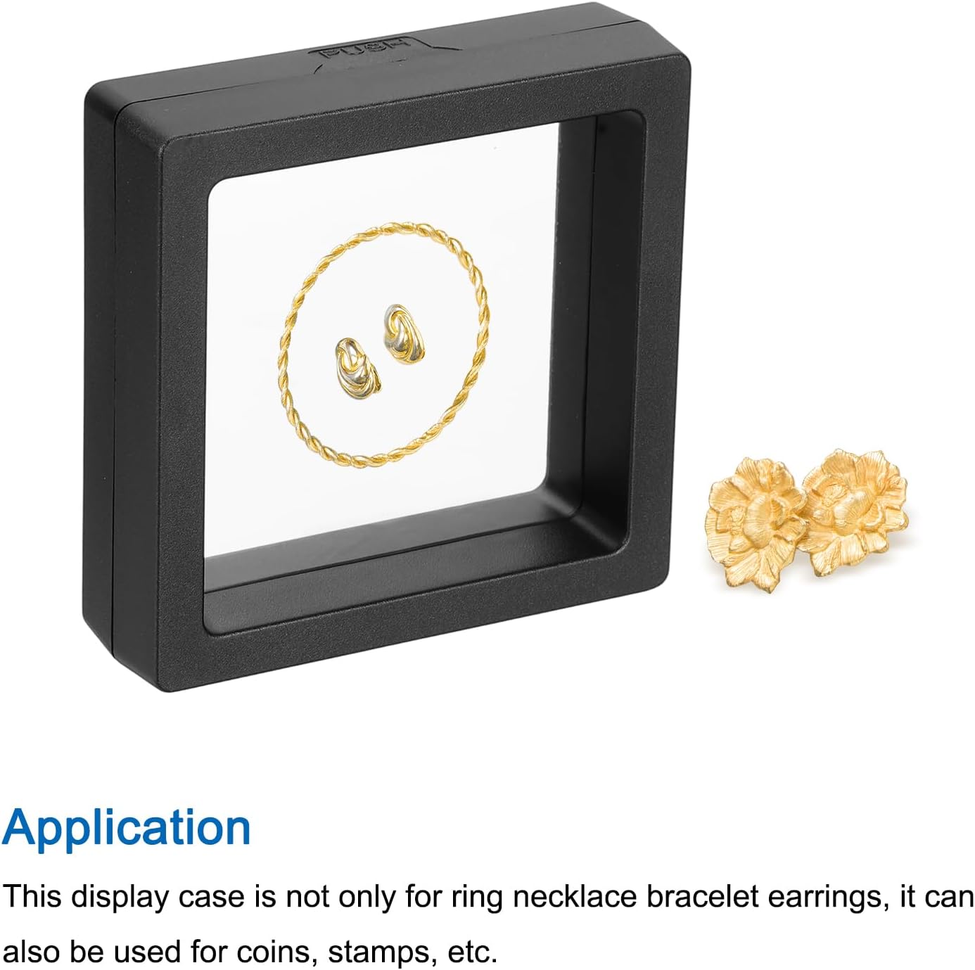 MECCANIXITY Floating Frame Display Holder Stand 3D Jewelry Display Box 2.76 x 2.76 x 0.79 Inch Black for Ring Necklace Bracelet Earring Pack of 4