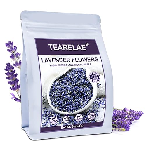 TEARELAE - Flores de lavanda secas de primera calidad - Grado superior 5A - Flores comestibles 100% naturales capullos de lavanda secos culinarios -