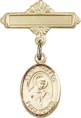 Gold Filled Baby Badge with St. Robert Bellarmine Charm and Polished Badge Pin 1 X 5/8 inches